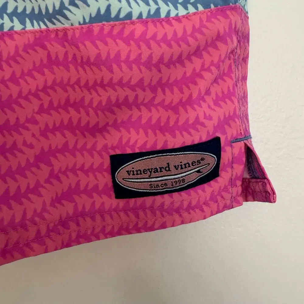 Vineyard Vines Boys Wavy Trails Chappy Swim Trunks featuring Color Block Design